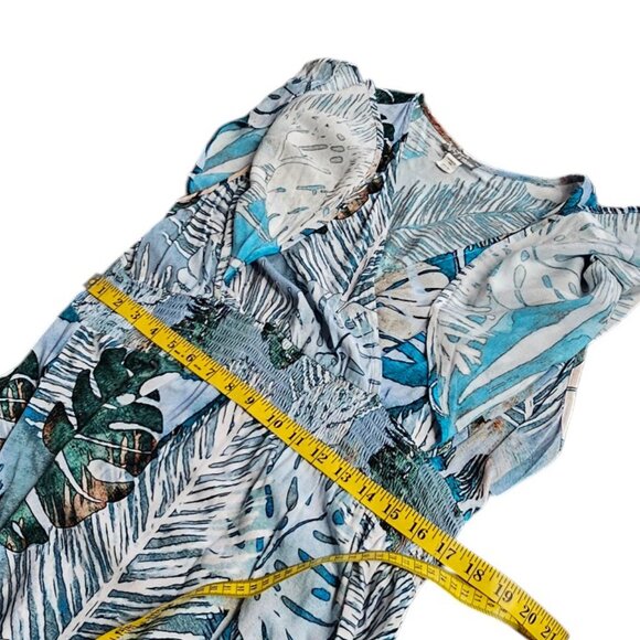 Simply Art Dolcezza Palm Leaf Printed V-Neck Flutter Sleeve Dress, Smocked, L - Picture 7 of 9